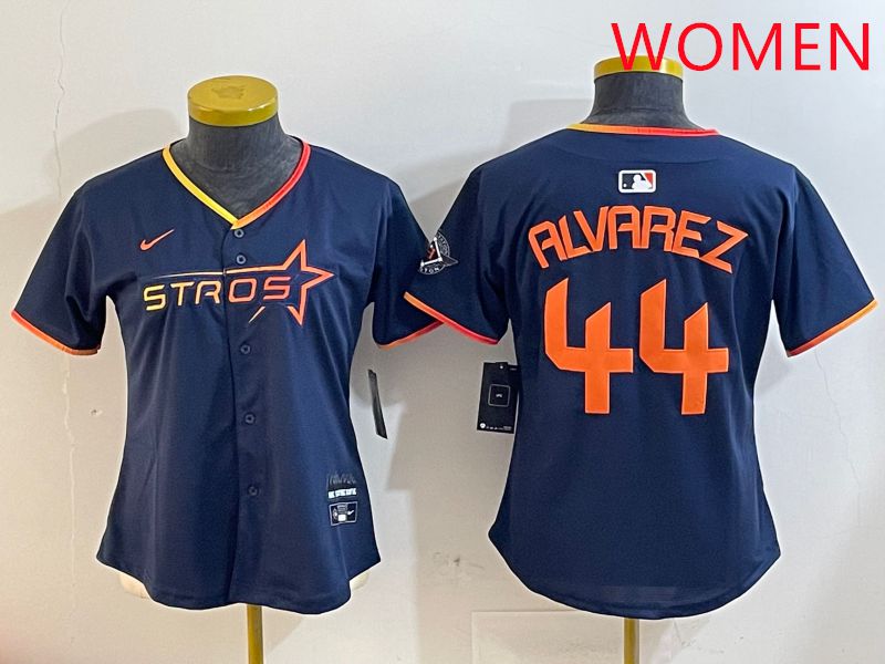 Women Houston Astros #44 Alvarez Drak Blue Three generations Joint Name 2025 Nike MLB Jersey style 410->women mlb jersey->Women Jersey